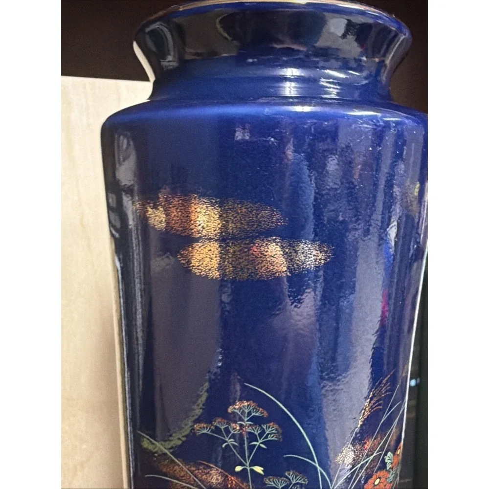 Vintage‎ Japanese Decorative Floral Vase 12 Inch Cobalt Blue